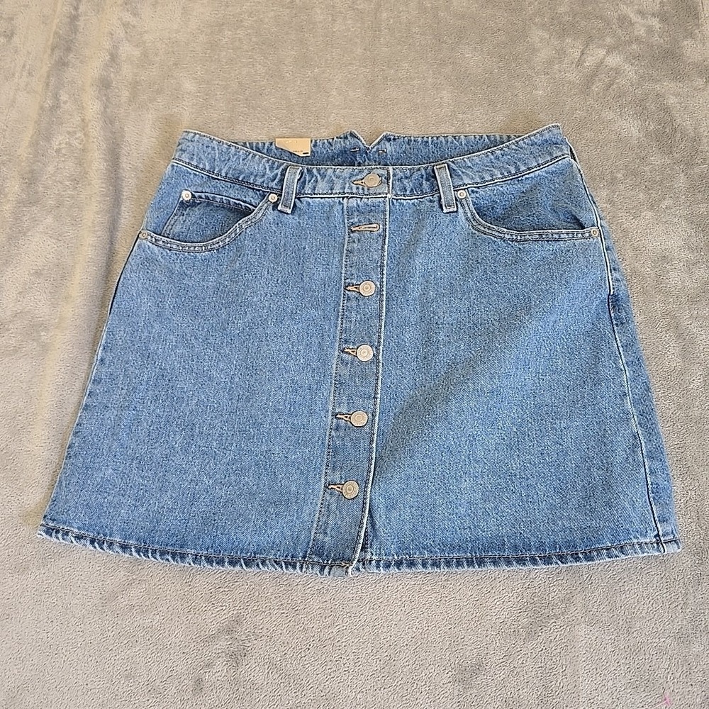 Levi's Mini Skirt Womens 32 Blue Notch A-line Button Front Normcore Casual